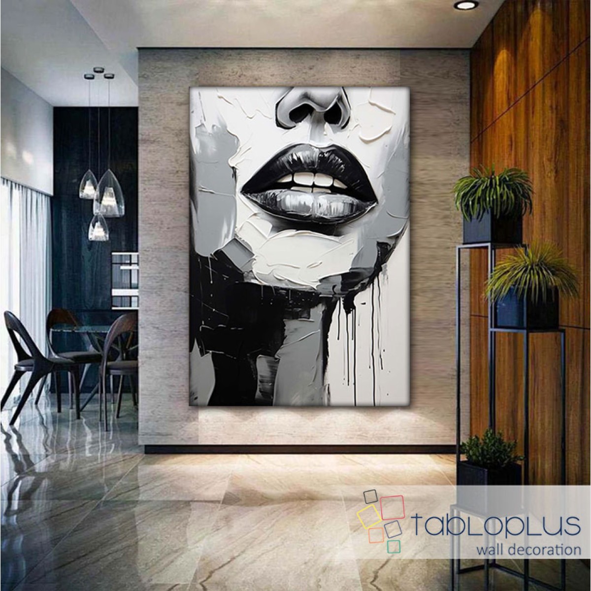 Abstract Woman Lips 3D Heavy Textured Partial Oil Painting